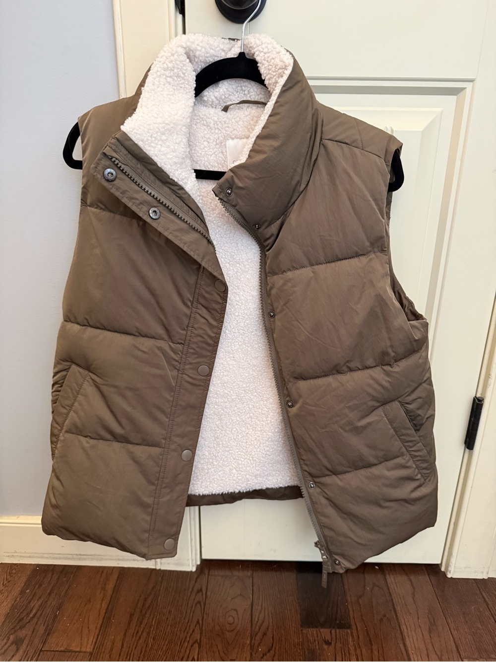 Gentle Fawn Olive Khaki Puffer Vest with White Sherpa Lining